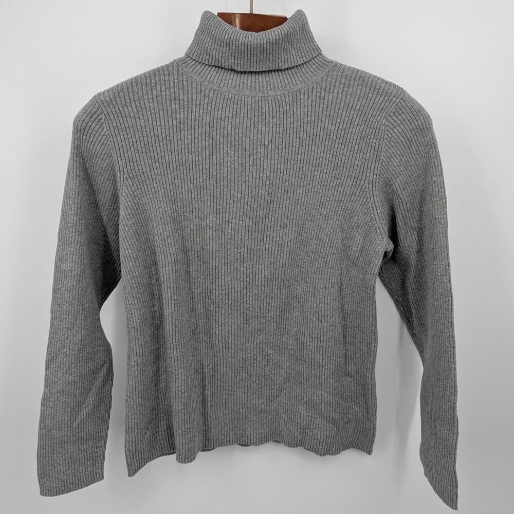 Kim Rogers Gray Ribbed Cotton Turtleneck Sweater XL Cozy Y2K Grunge Revival